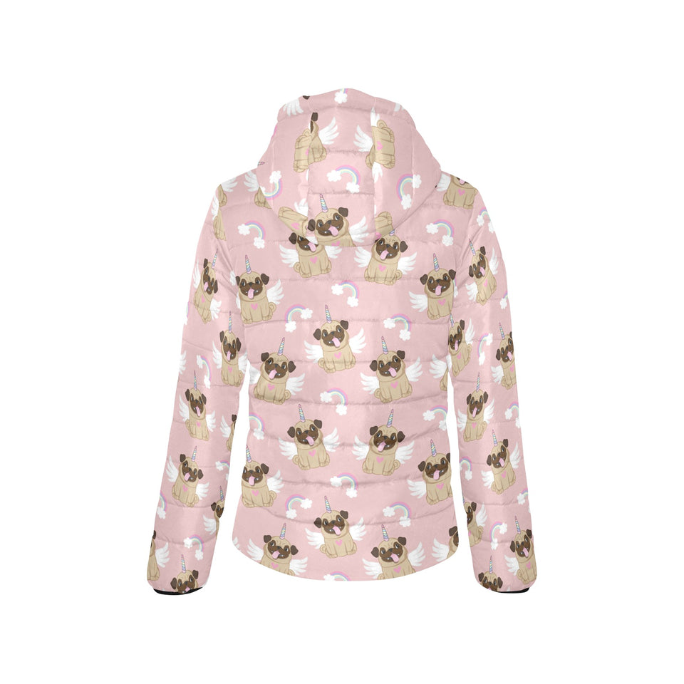 Cute unicorn pug pattern Women's Padded Hooded Jacket