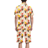 Colorful Maneki neko cat pattern Men's V-Neck Short Pajama Set
