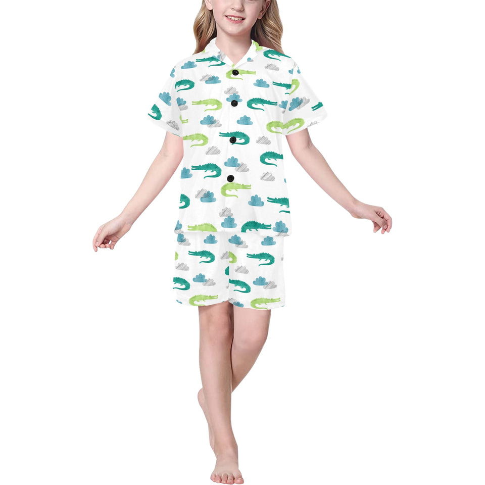 watercolor crocodile pattern Kids' Boys' Girls' V-Neck Short Pajama Set