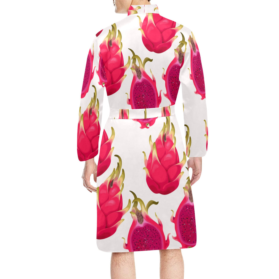 dragon fruits design pattern Men's Long Sleeve Belted Night Robe