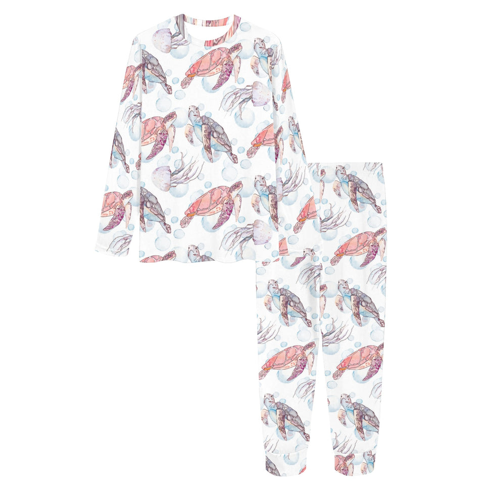 Watercolor sea turtle jellyfish pattern Women's All Over Print Pajama Set