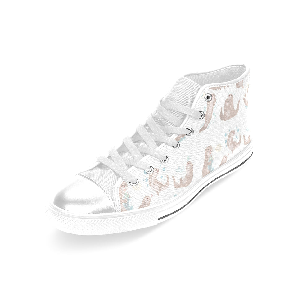 Cute sea otters pattern Women's High Top Canvas Shoes White