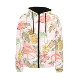 Pink flamingo birds pineapples hibiscus flower pat Men's Padded Hooded Jacket