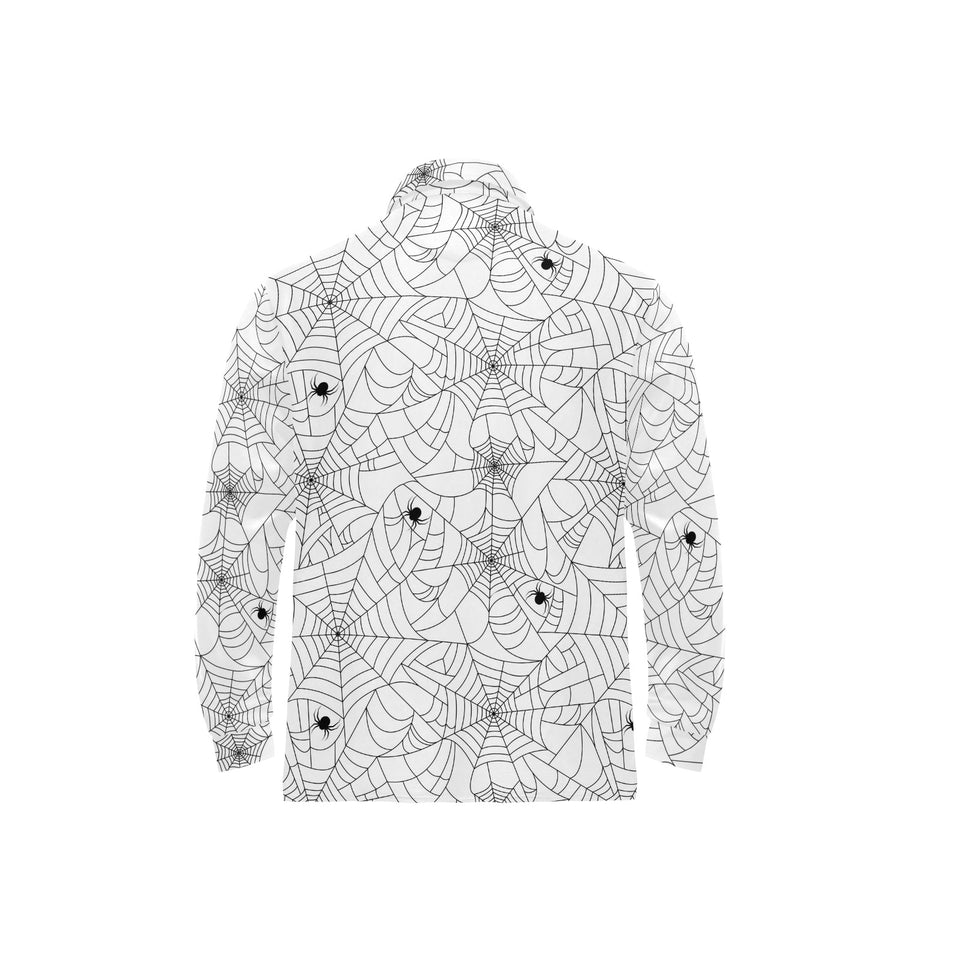 Spider web cobweb pattern white background Men's Long Sleeve Polo Shirt