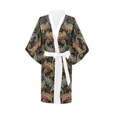 Chameleon lizard tropical leaves palm tree Women's Short Kimono Robe