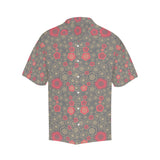 Red gold Sakura cherry blossom gray background Men's All Over Print Hawaiian Shirt
