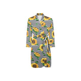 sunflowers ribbon background Men's Long Sleeve Belted Night Robe