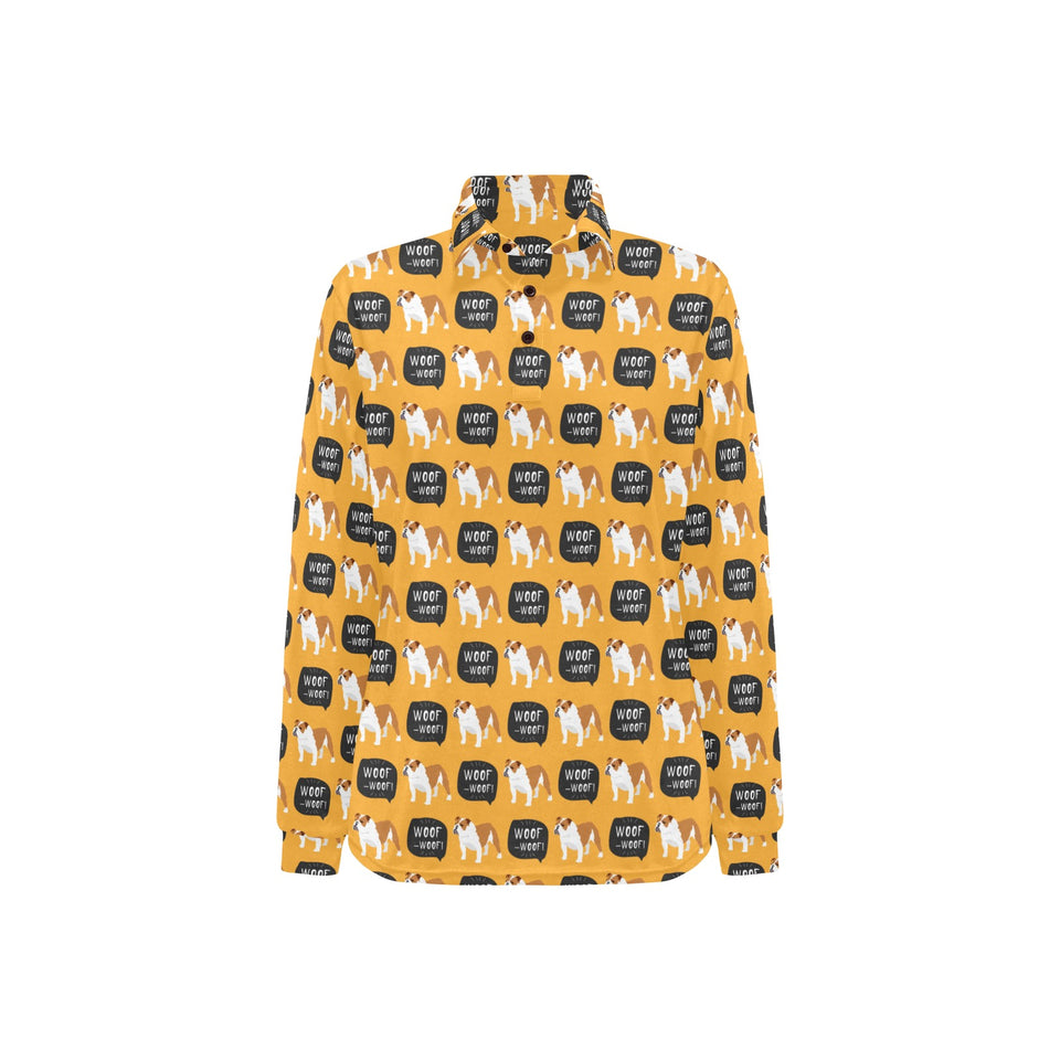 English Bulldog Pattern Print Design 04 Women's Long Sleeve Polo Shirt