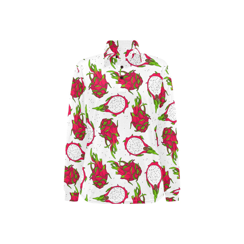 dragon fruits white background Women's Long Sleeve Polo Shirt