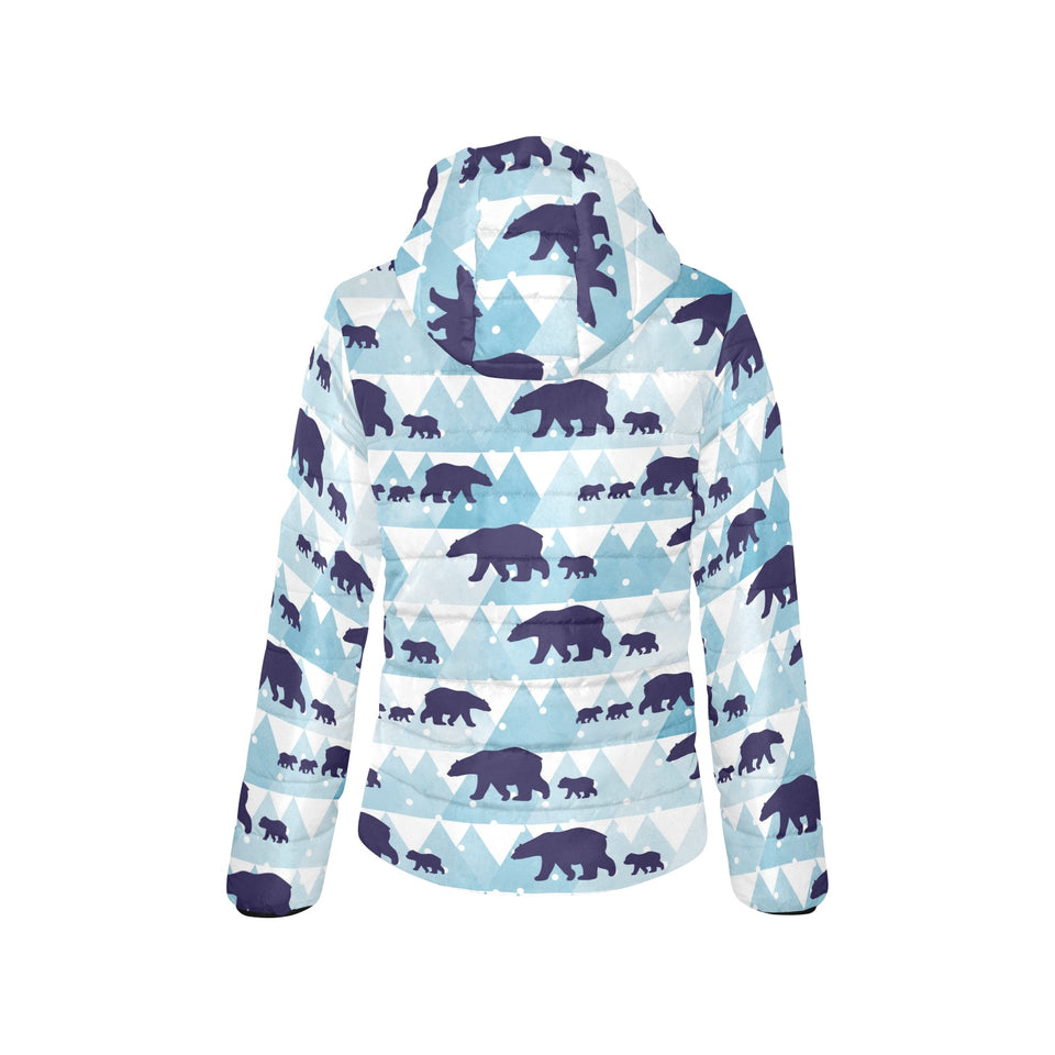 polar bear winter snow pattern Women's Padded Hooded Jacket