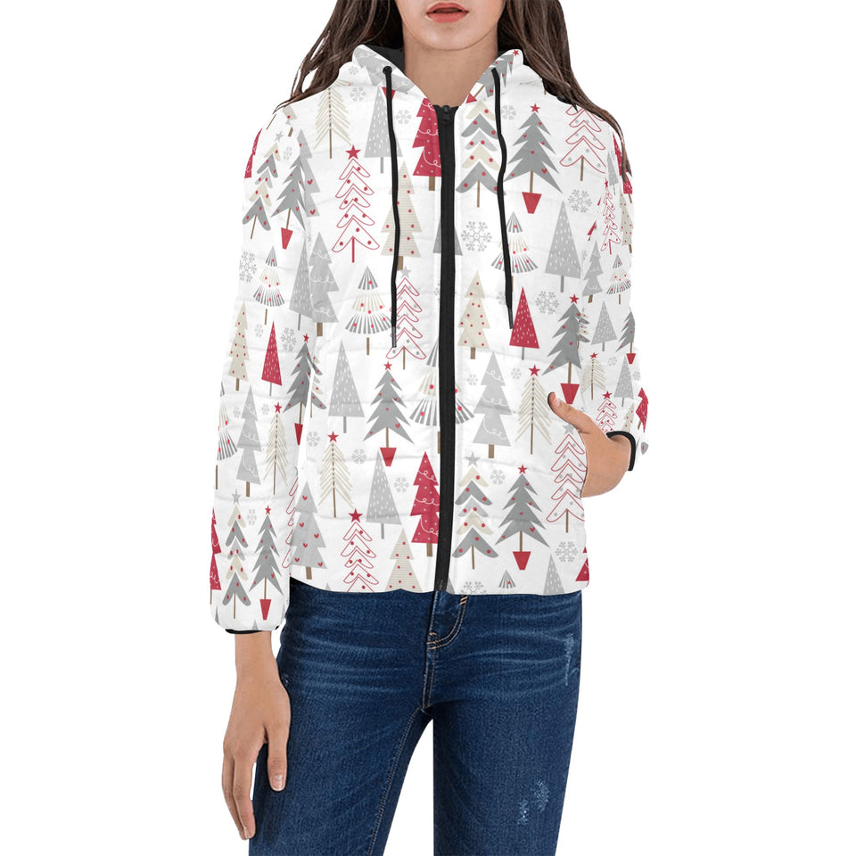 Cute Christmas tree pattern Women's Padded Hooded Jacket