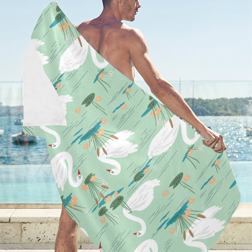 White swan lake pattern Beach Towel
