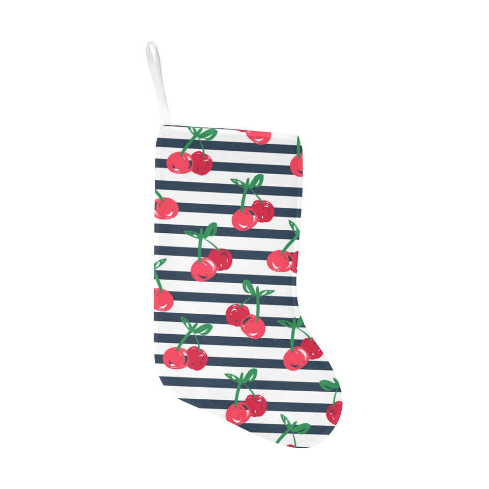 Hand drawn cherry pattern striped background Christmas Stocking