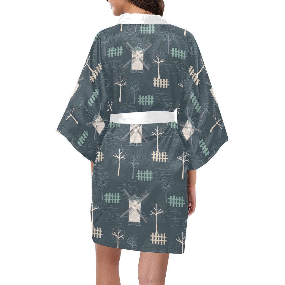 windmill tree pattern Women's Short Kimono Robe