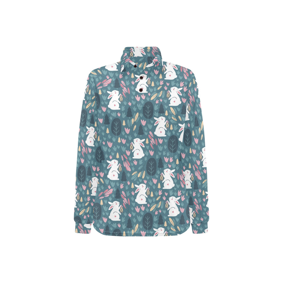 Cute rabbit pattern Women's Long Sleeve Polo Shirt