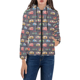 Camper Van Pattern Print Design 02 Women's Padded Hooded Jacket