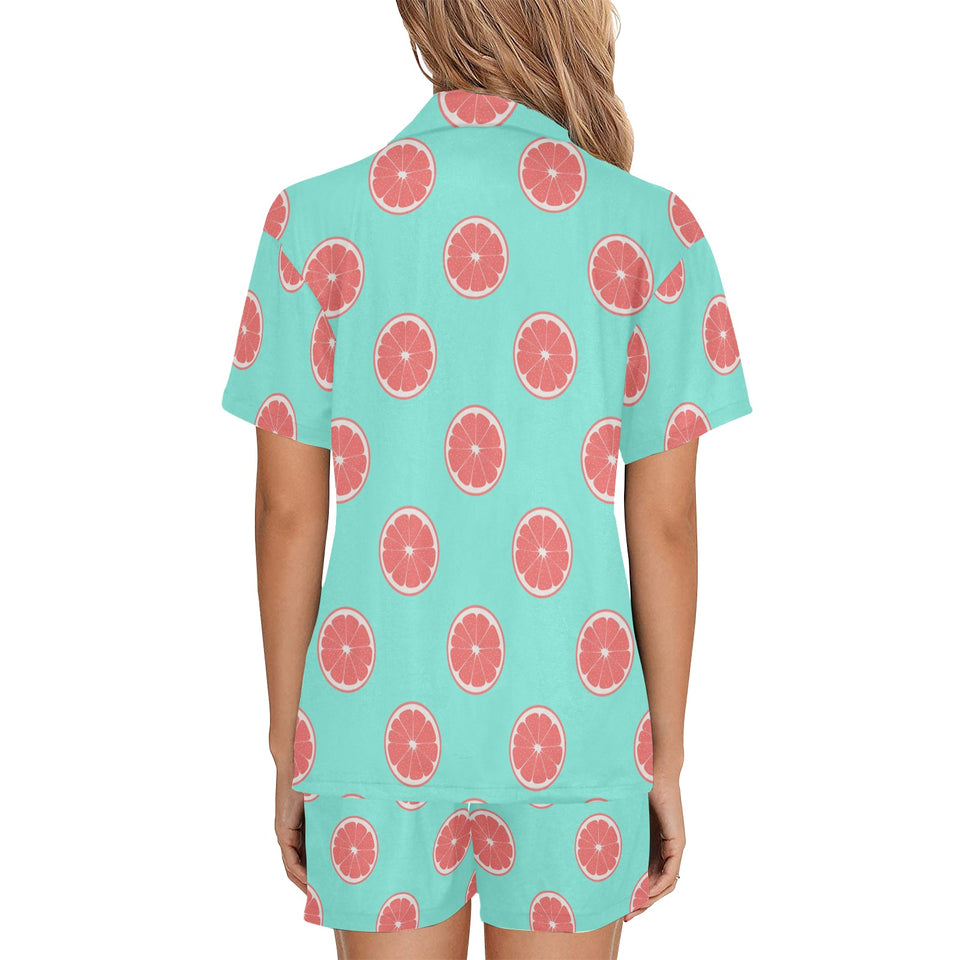 Grapefruit green background Women's V-Neck Short Pajama Set
