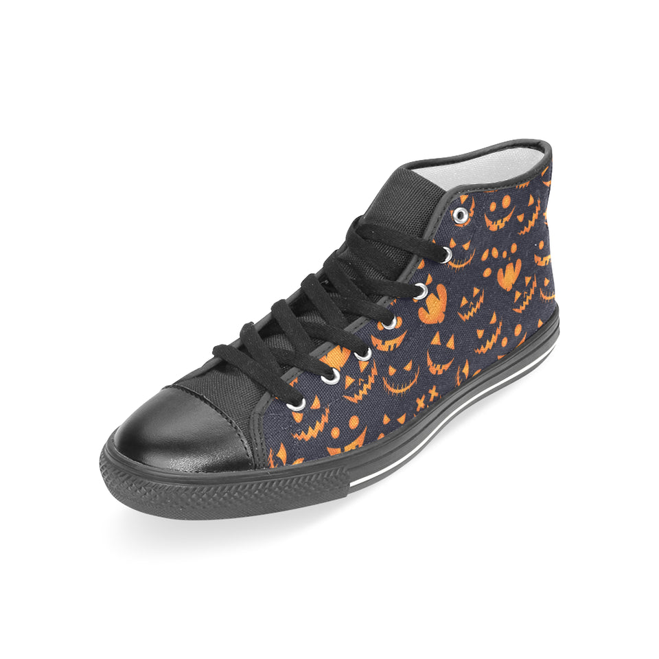 Halloween pattern Pumpkin background Women's High Top Canvas Shoes Black