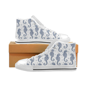 Seahorse pattern background Men's High Top Canvas Shoes White