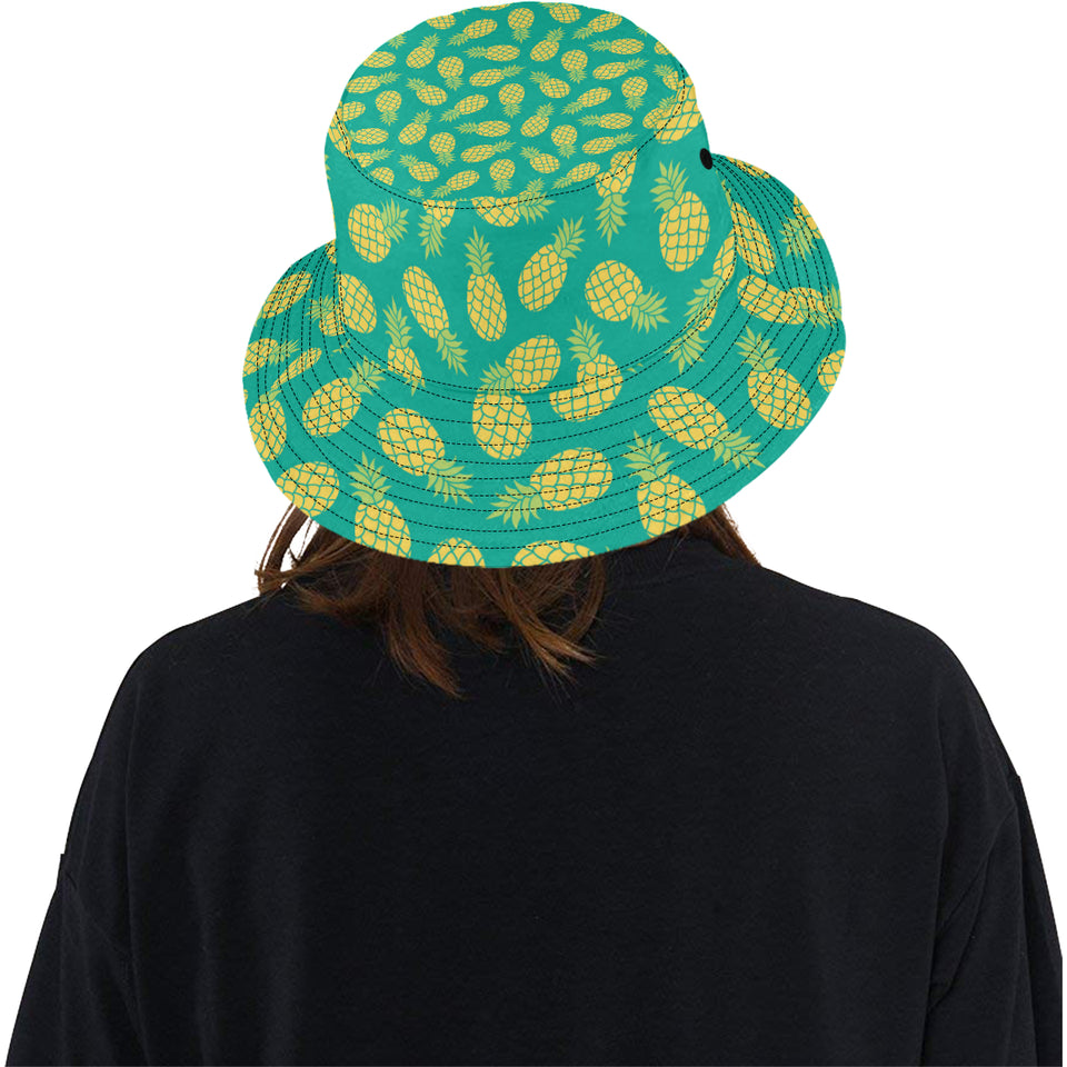 Pineapples pattern green background Unisex Bucket Hat