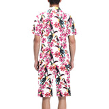 Toucan flower design pattern Men's V-Neck Short Pajama Set