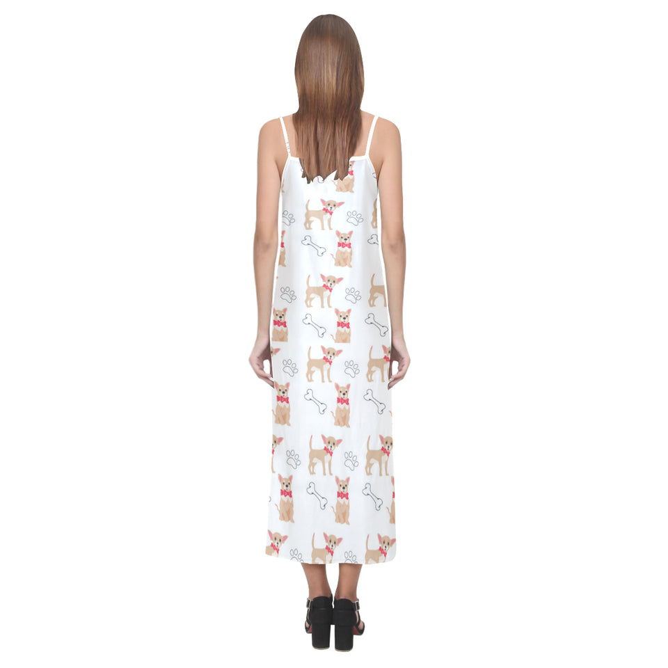 Chihuahua bone paw pattern V-Neck Open Fork Long Dress