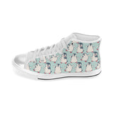 Cute Penguin pattern Women's High Top Canvas Shoes White