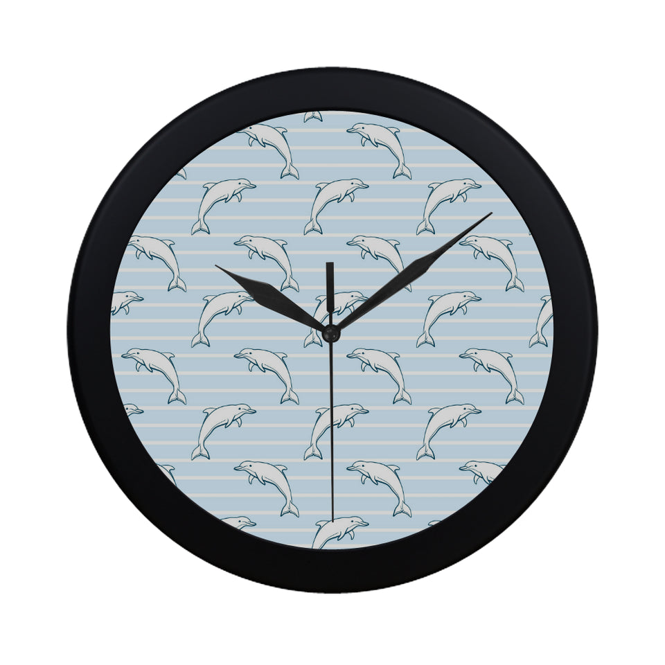 Dolphin blue striped background Elegant Black Wall Clock