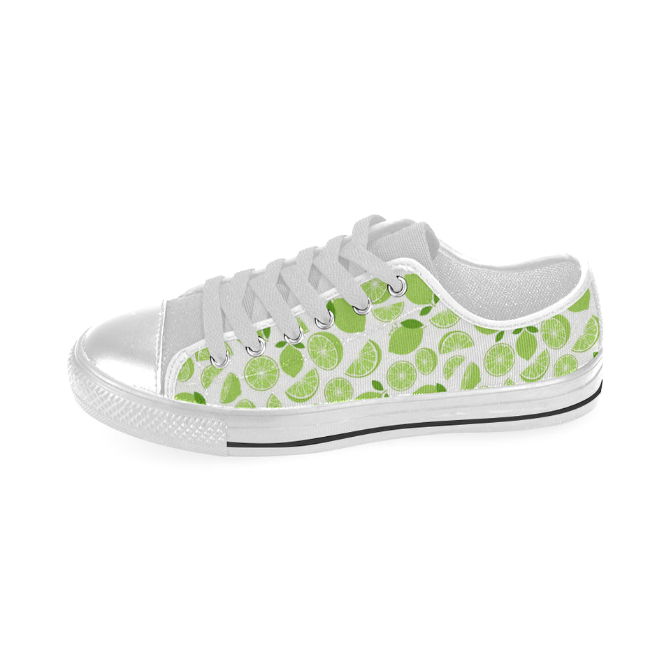 Lime design pattern Men's Low Top Canvas Shoes White