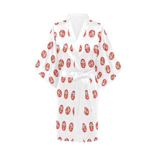 Daruma japanese wooden doll pattern Women's Short Kimono Robe
