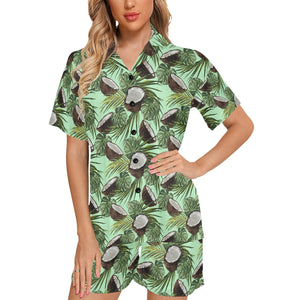 Coconut Pattern Print Design 02 Women's V-Neck Short Pajama Set