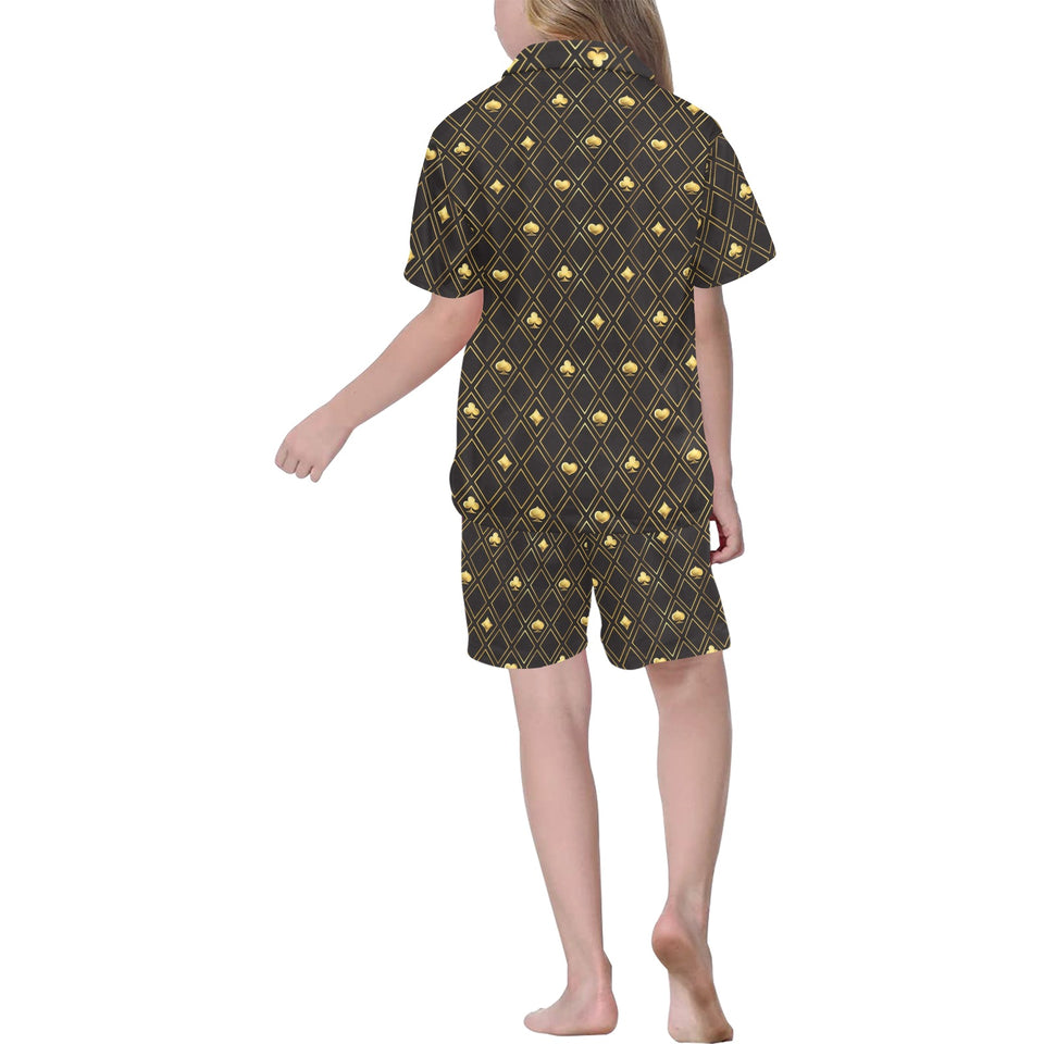 Casino Cards Suits Pattern Print Design 01 Kids' Boys' Girls' V-Neck Short Pajama Set