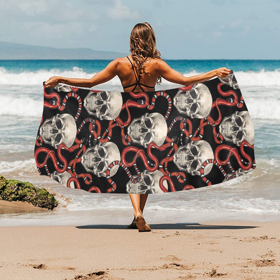 Red snake skull pattern Beach Towel