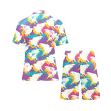 Colorful crow illustration pattern Men's V-Neck Short Pajama Set