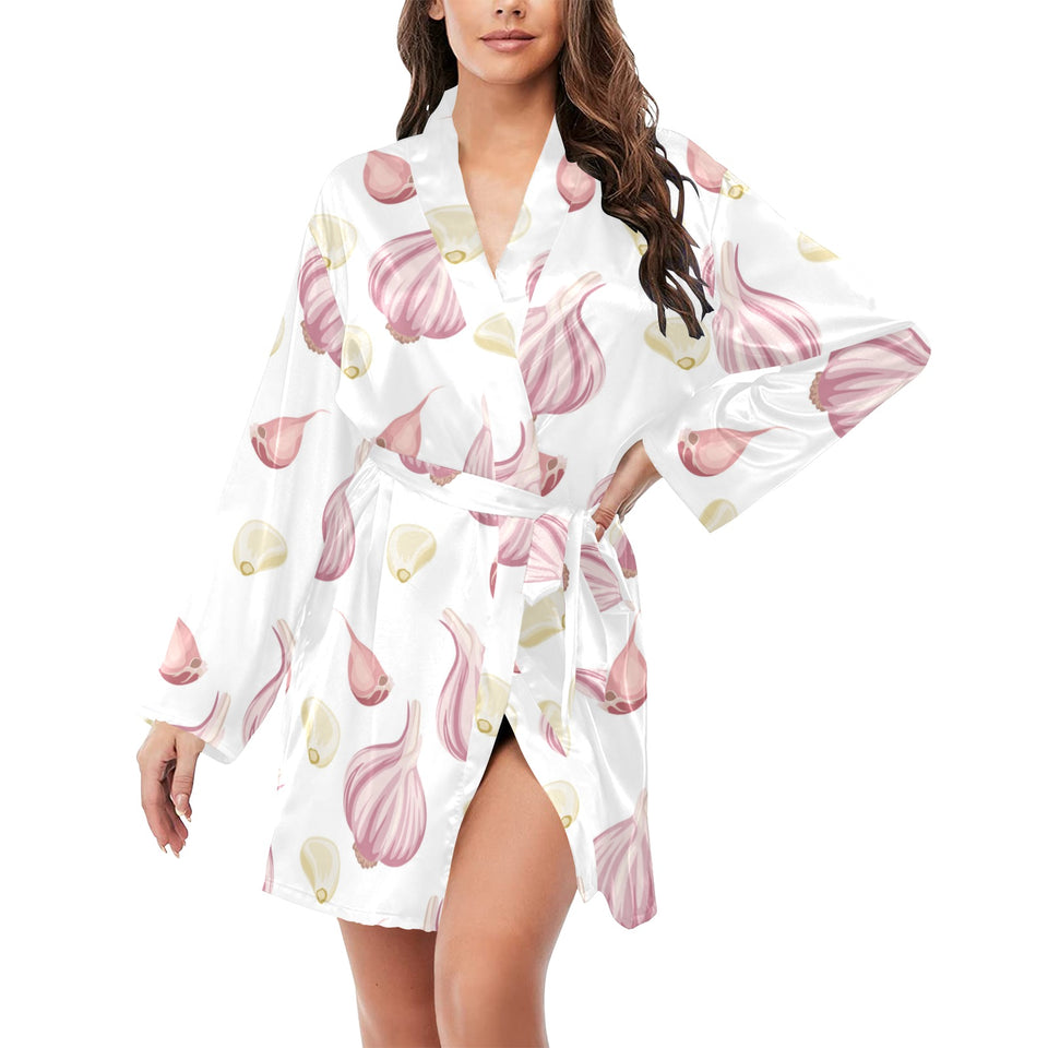Garlic pattern Women's Long Sleeve Belted Night Robe