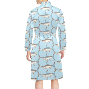 Swordfish Pattern Print Design 01 Men's Long Sleeve Belted Night Robe