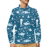 Cute shark pattern Men's Long Sleeve Polo Shirt