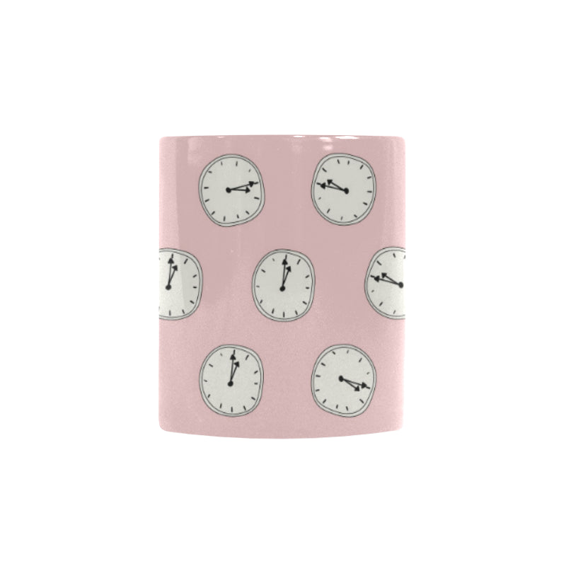 Clock pattern pink blackground Morphing Mug Heat Changing Mug