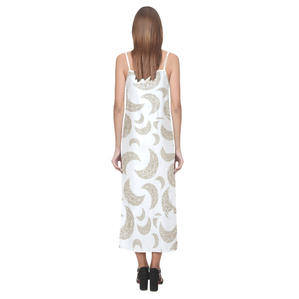 Cool gold moon abstract pattern V-Neck Open Fork Long Dress