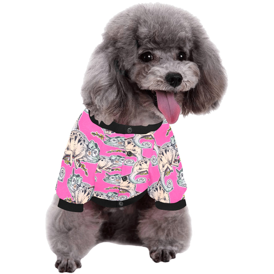 Chameleon lizard pattern pink background All Over Print Pet Dog Round Neck Fuzzy Shirt