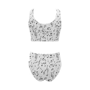 Music Notes Pattern Print Design 04 Chest Bowknot High Waisted Bikini Swimsuit