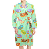 Colorful donut pattern green background Men's Long Sleeve Belted Night Robe