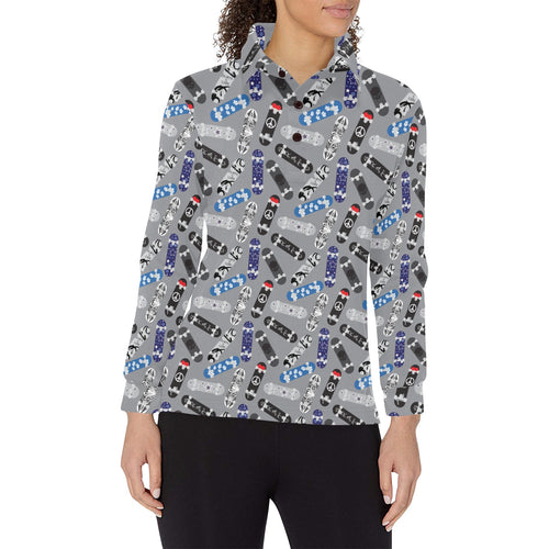 Skate Board Pattern Print Design 03 Women's Long Sleeve Polo Shirt