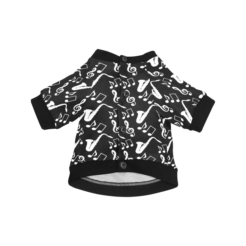 Saxophone music notes treble clef black white them All Over Print Pet Dog Round Neck Fuzzy Shirt