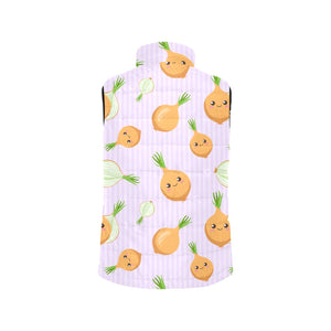 cute onions smiling faces purple background Men's Padded Vest