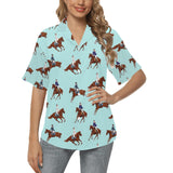 Horses running horses rider pattern Women's All Over Print Hawaiian Shirt