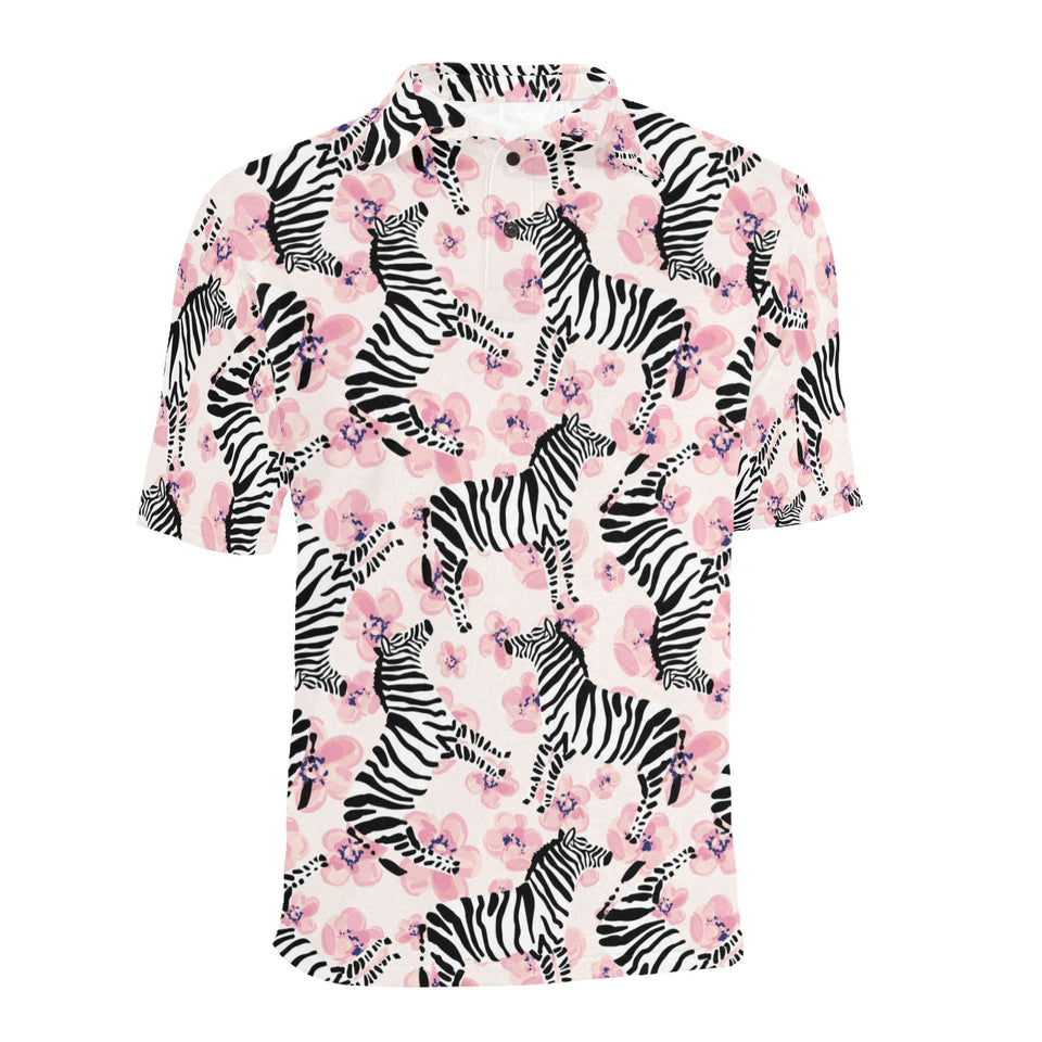 Zebra pink flower background Men's All Over Print Polo Shirt