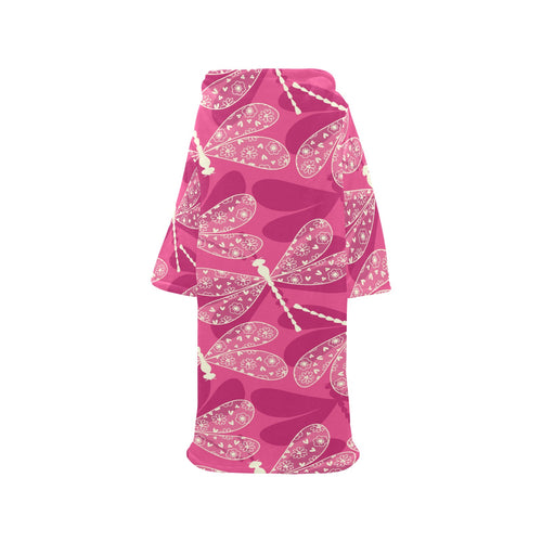 Beautiful dragonfly pink background Blanket Robe with Sleeves