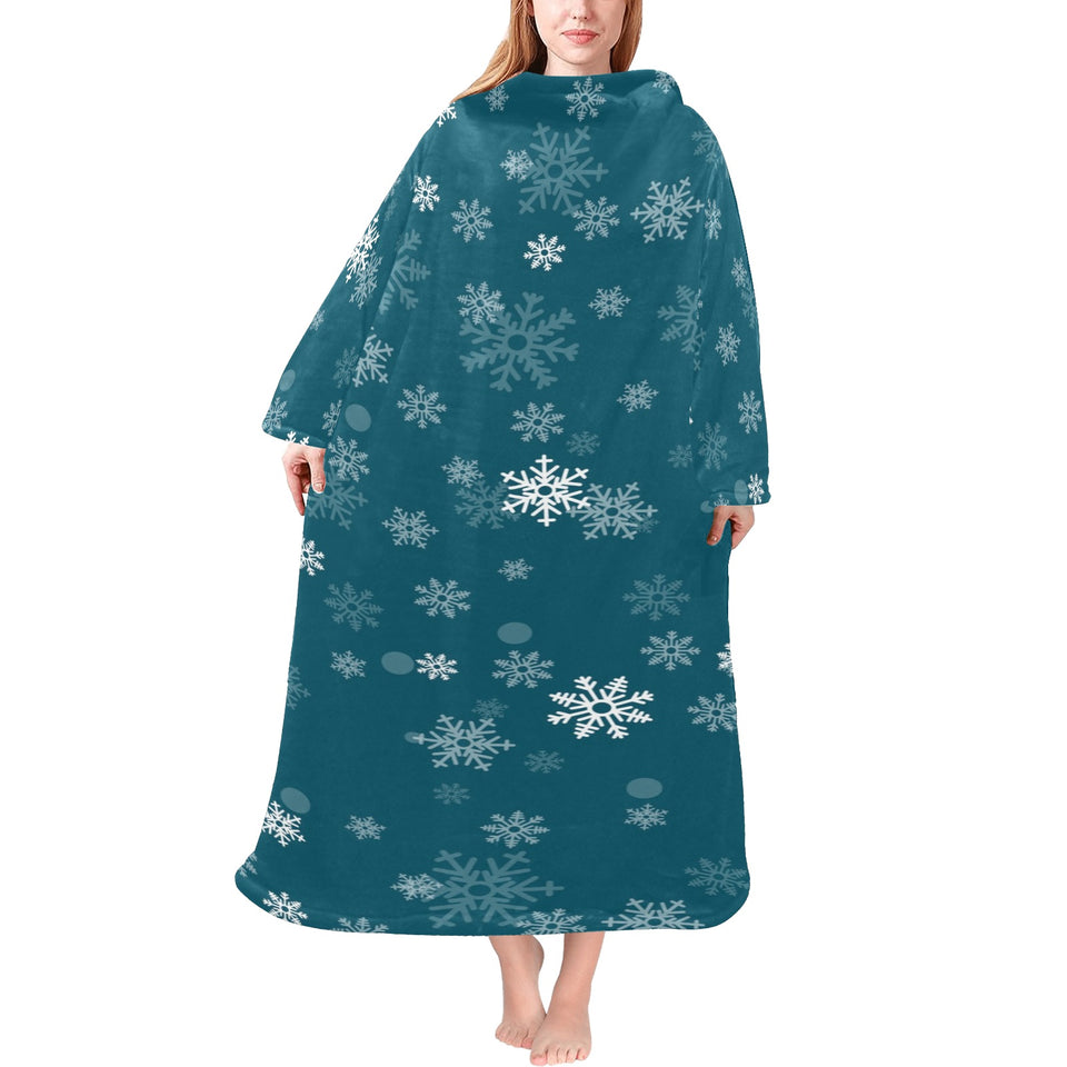 Snowflake pattern dark background Blanket Robe with Sleeves