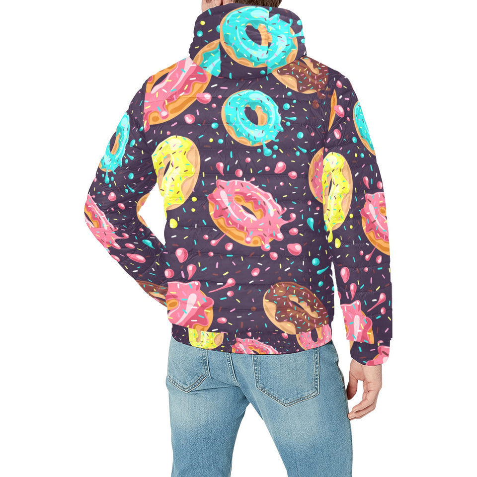 Colorful donut glaze pattern Men's Padded Hooded Jacket